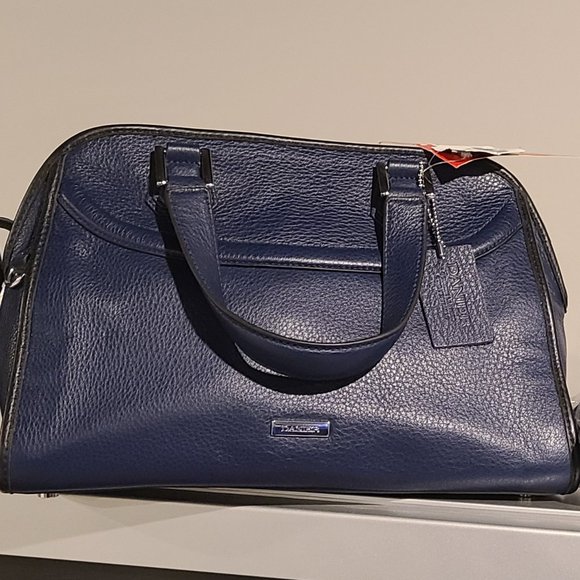 Quality Danier refined pebble leather satchel in navy black - Picture 1 of 2